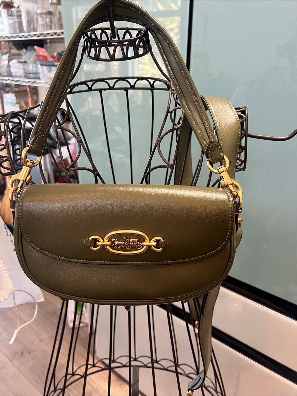 🔥 NEW UNUSED Coach Harley Shoulder Bag in 23 Army Green Leather Crossbody